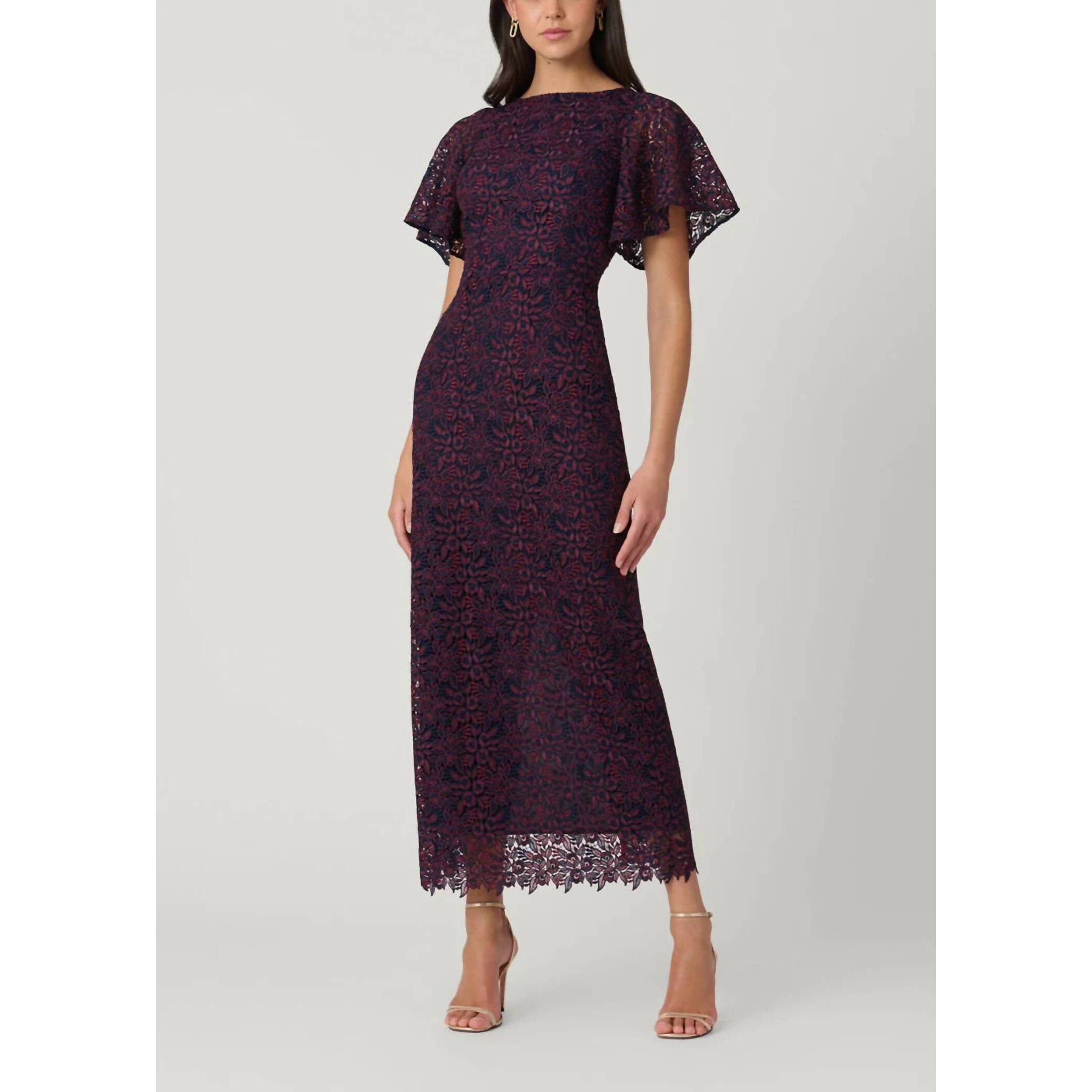 New Shoshanna Bess Two-Toned Lace Cocktail Dress In Bordeaux/Navy